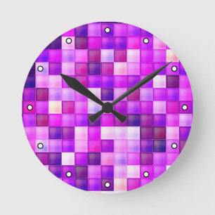Relógio Redondo Pixels de Jogo de Vídeo Pink Square Patterno com P