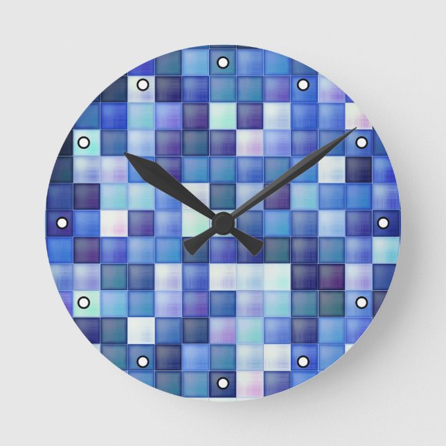 Relógio Redondo Pixels de Jogo de Vídeo Pixels Blue Square Pattern (Frente)