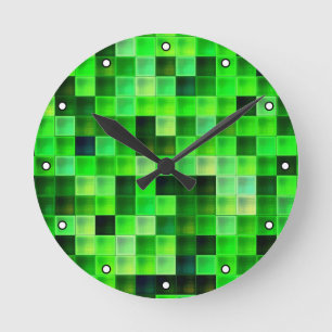 Relógio Redondo Pixels de vídeo Pixels Green Square Patterno com p