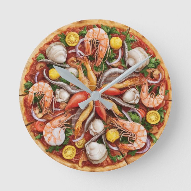 Relógio Redondo Pizza de Frutos do Mar (Frente)