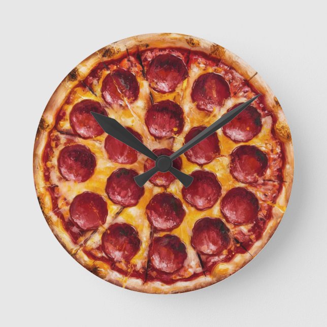 Relógio Redondo Pizza de Pepperoni (Frente)