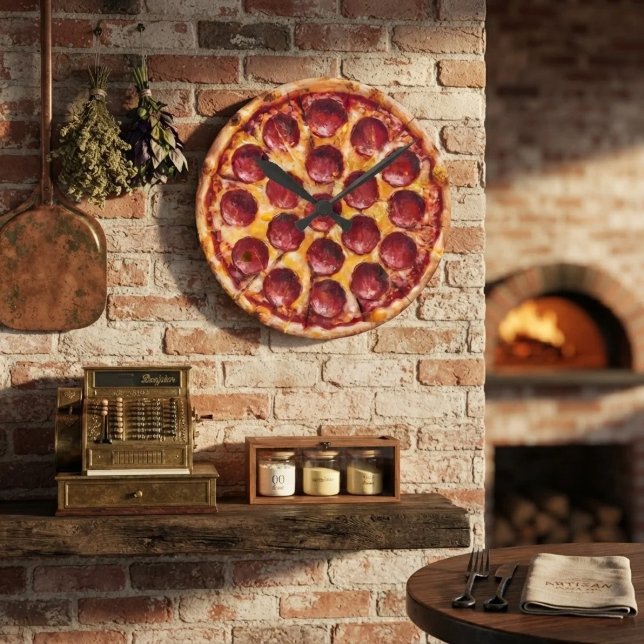 Relógio Redondo Pizza de Pepperoni (Criador carregado)