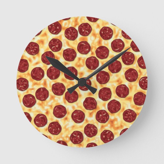 Relógio Redondo Pizza Peperoni para Pizza Lovers Muro Clock (Frente)