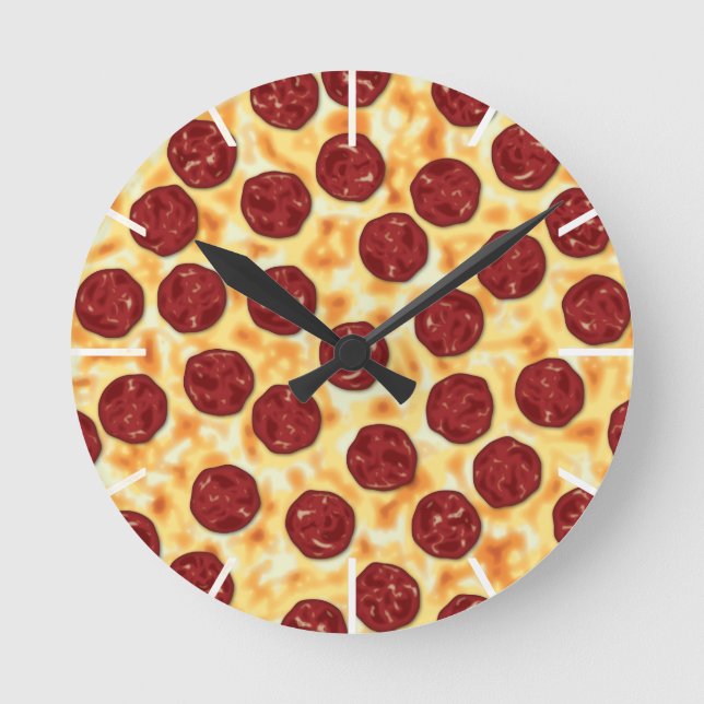 Relógio Redondo Pizza Peperoni para Pizza Lovers Muro Clock (Frente)
