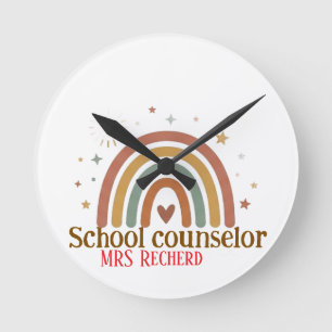 Relógio Redondo Placa de Orientador Escolar Arco-Íris Boho Terroso