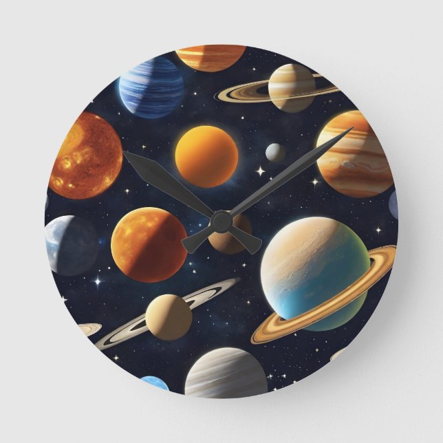 Relógio Redondo Planetas espaciais externos 2 (Frente)