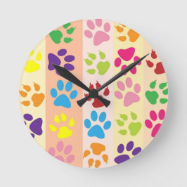Relógio Redondo Playful Colorful Paw Prints Modern Round Wall Cloc
