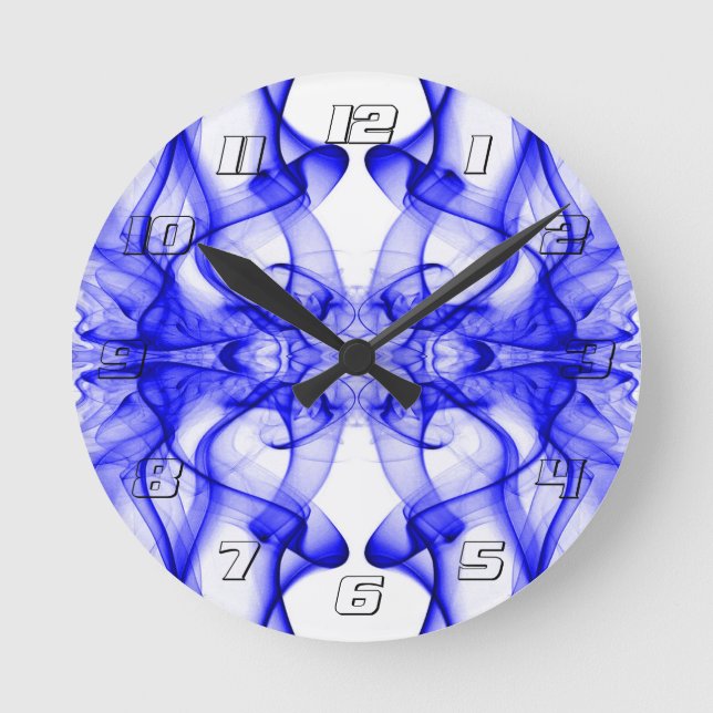 Relógio Redondo Plumas de Fumaça Azul em Branco com Números (Frente)