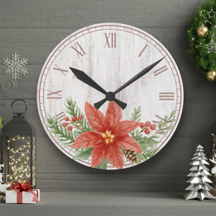 Relógio Redondo Poinsettia Botânica de Natal Russo