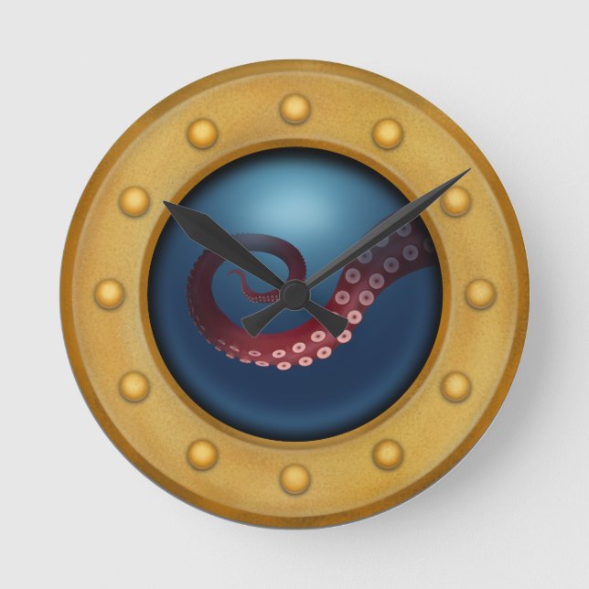 Relógio Redondo Polvo Submarino Porthole Deep Sea (Frente)