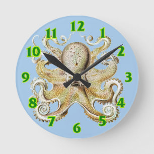 Relógio Redondo Polvo Vintage de Ernst Haeckel Vida Marinha Náutic