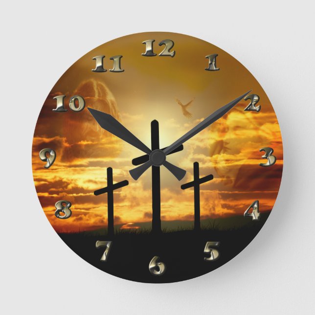 Relógio Redondo Pomba abençoada Jesus Cristo Calvery da Virgem (Frente)