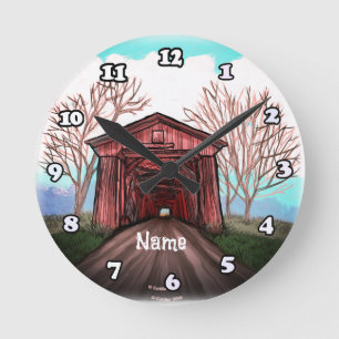 Relógio Redondo Ponte coberta vermelha