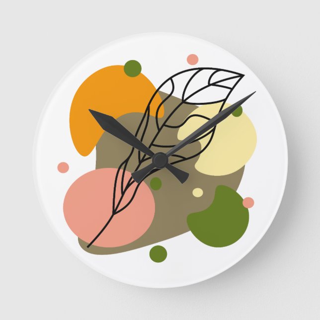 Relógio Redondo Pontos de abstrato interessantes com folhas (Frente)