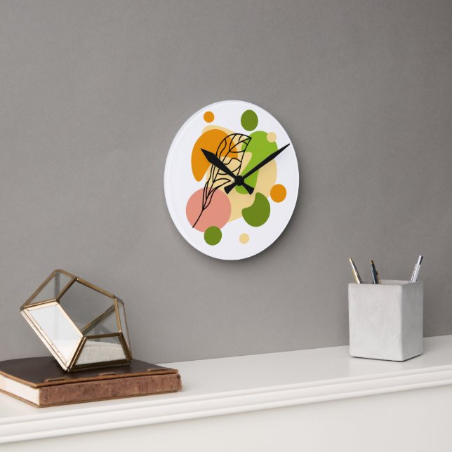 Relógio Redondo Pontos de abstrato interessantes com folhas (Escritório)