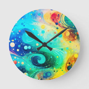 Relógio Redondo Pontos e rodopios Grunge Watercolor mash up