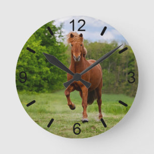 Relógio Redondo Pony islandês num Tölt Funny Horse - placa de aces