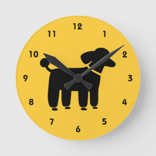 Relógio Redondo Poodle Preto em Amarelo (Cor é Personalizável)