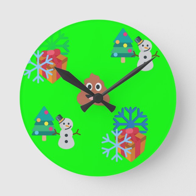 Relógio Redondo poop emoji de natal (Frente)