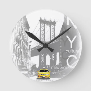 Relógio Redondo Pop art amarelo do táxi de Nyc da Nova Iorque
