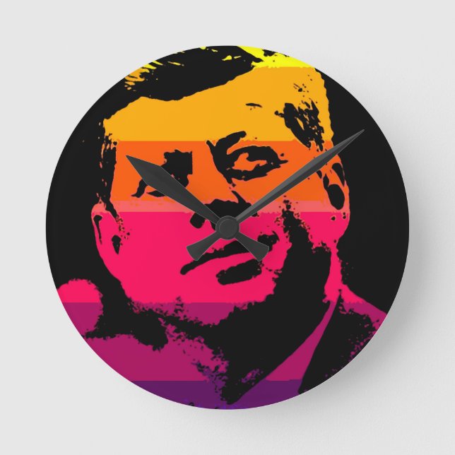 Relógio Redondo Pop Art Jack JFK John F. Kennedy (Frente)