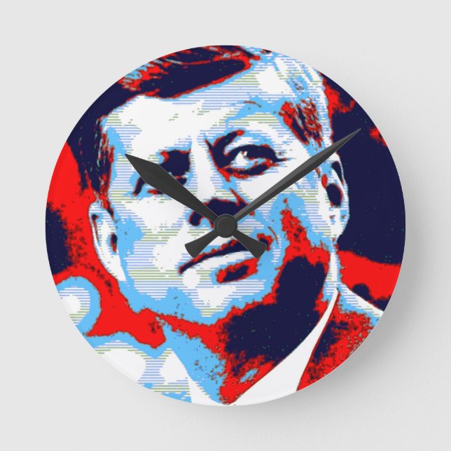 Relógio Redondo Pop Art JFK John F. Kennedy Red Blue (Frente)