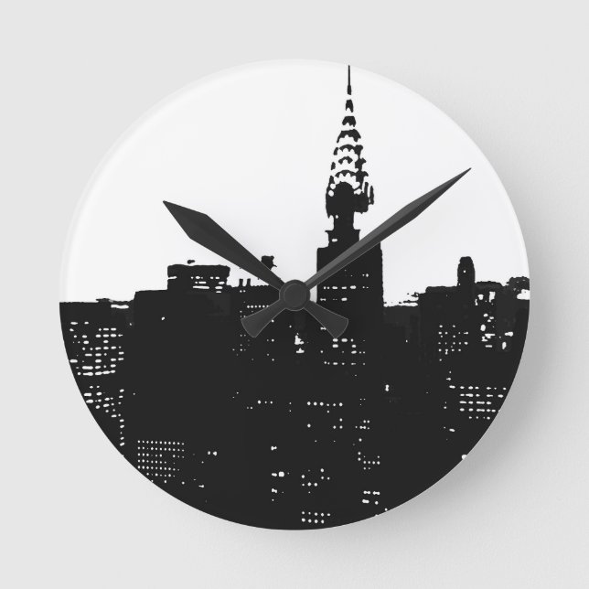 Relógio Redondo Pop Art New York Silhouette (Frente)