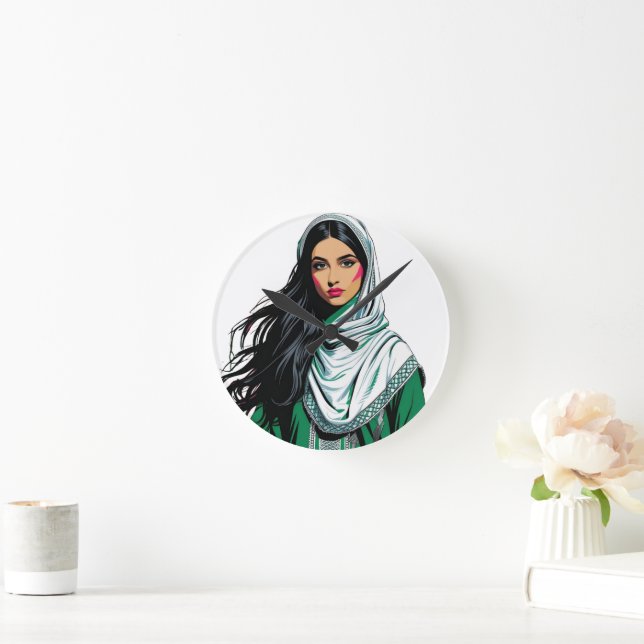 Relógio Redondo "Pop Saudita Queen - Arte de Patrimônio Negrito pa (Lar)