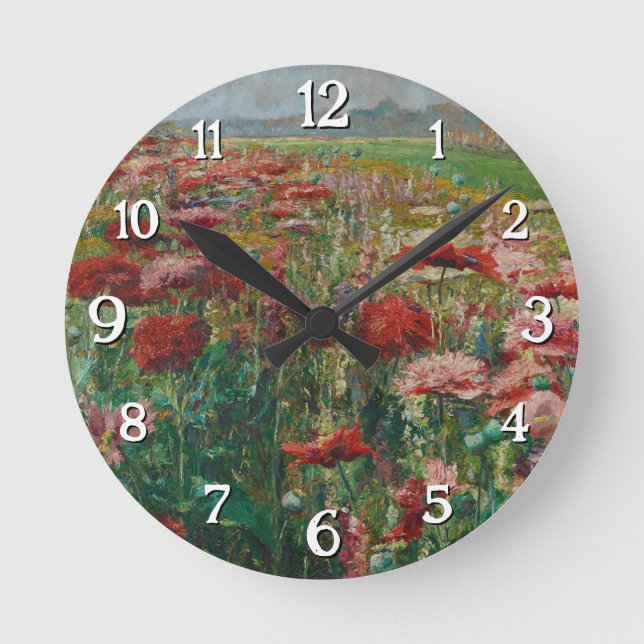 Relógio Redondo Poppies Blooming - Olga Wisinger Florian (Frente)