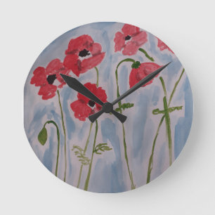 Relógio Redondo Poppies Vermelhos Selvagens