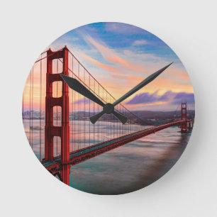 Relógio Redondo Por do sol bonito do inverno em golden gate bridge