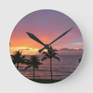 Relógio Redondo Por do sol tropical de Havaí na praia