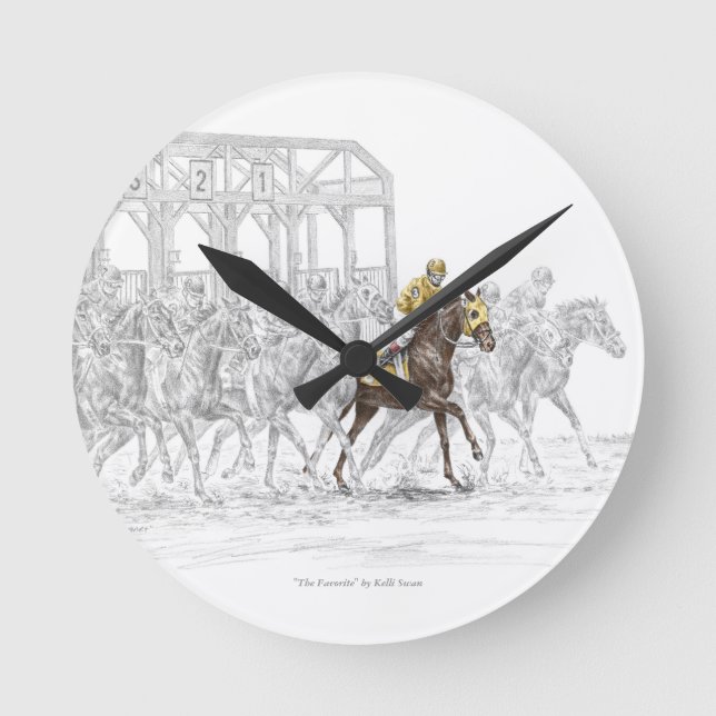 Relógio Redondo Porta de Início da Corrida de Cavalo (Frente)