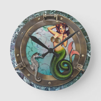 Relógio Redondo PORTHOLE MERMAID, sereias de arte originais