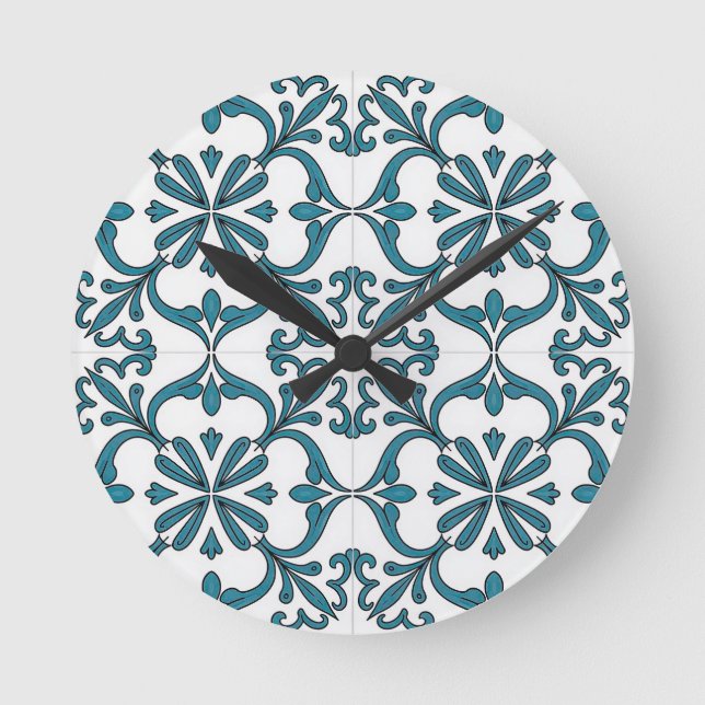 Relógio Redondo Portuguese Azulejo Wall Clock – Blue Floral Tile P (Frente)