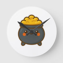 Relógio Redondo Pote Kawaii do Dourado