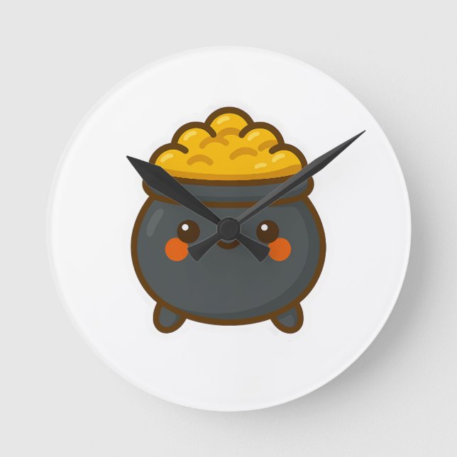 Relógio Redondo Pote Kawaii do Dourado (Frente)