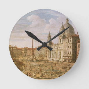 Relógio Redondo Praça Navona, Roma, olhando sul para Palazzo