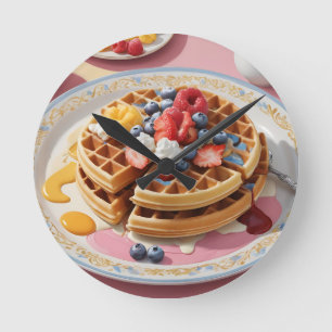 Relógio Redondo Prato de Café da Manhã Waffle de Frutas Vermelhas