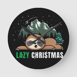 Relógio Redondo Preguiçoso Sloth de Natal Engraçado
