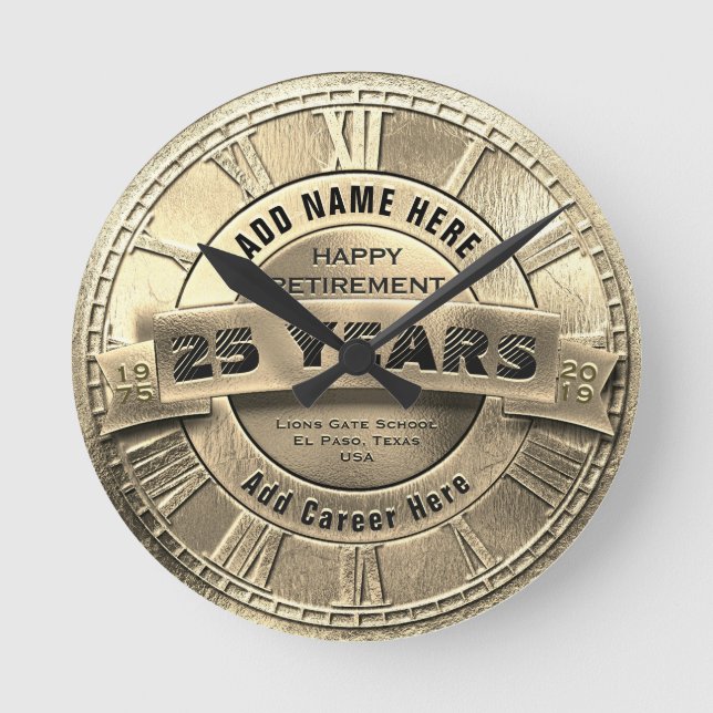 Relógio Redondo Prêmio de Baixa Dourada Personalizado (Frente)