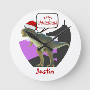 Relógio Redondo presente de natal de dinossauro, nome personalizad