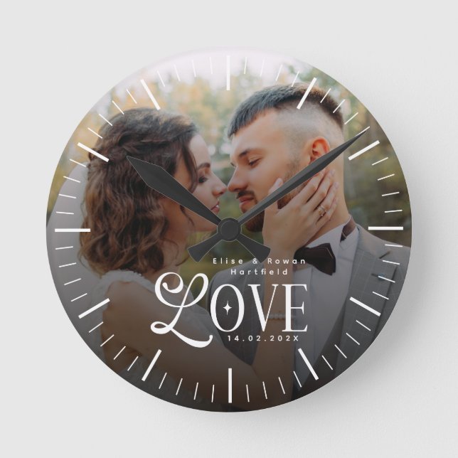 Relógio Redondo Presente Personalizado de Fotografia de Casamento  (Frente)