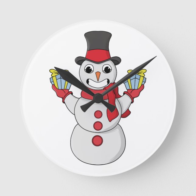 Relógio Redondo Presentes de Snowman (Frente)