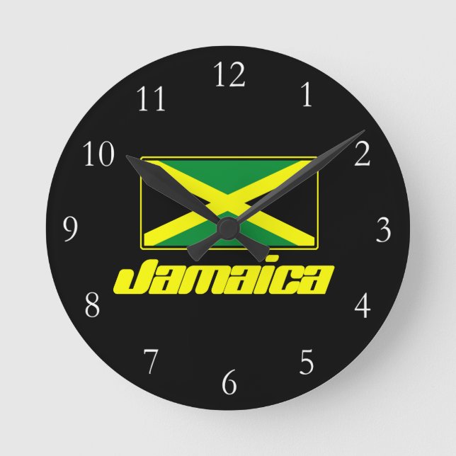 Relógio Redondo Preto com bandeira de Jamaica (Frente)