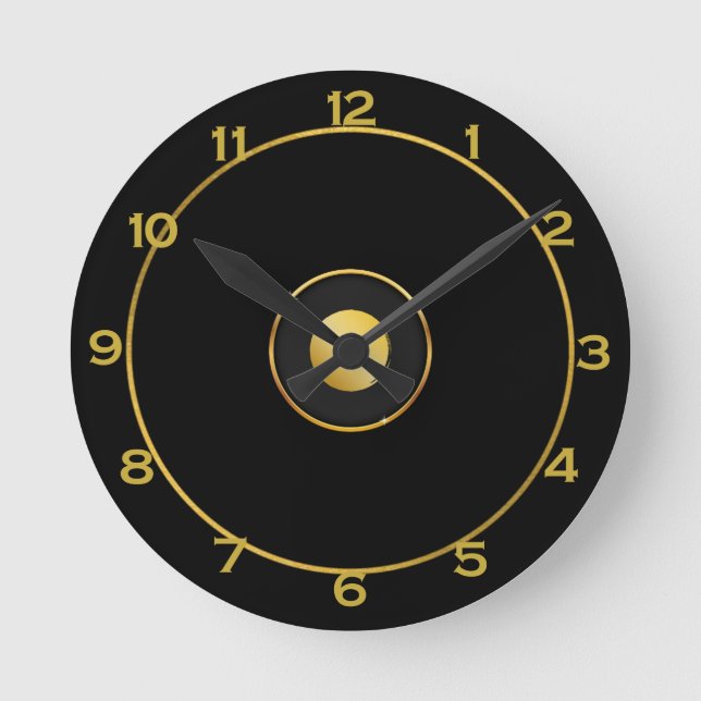 Relógio Redondo Preto e Dourado (Frente)