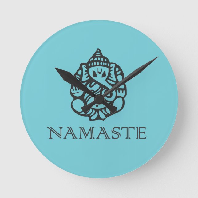 Relógio Redondo Pretty Ganesh Namaste Blue Design (Frente)