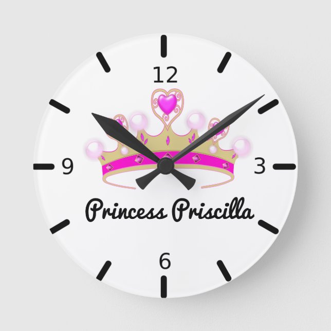 Relógio Redondo Princesa Personalizada Tiara (Frente)