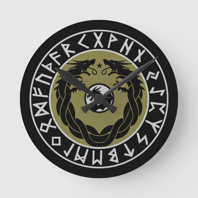 Relógio Redondo Proteção de Rune Viking Dragão (Frente)