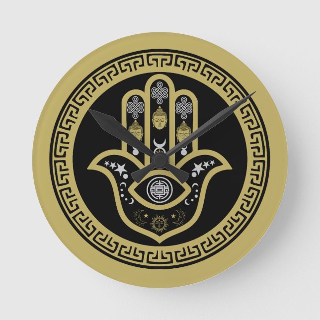 Relógio Redondo Proteção do Olho Mau da Mão Hamsa (Frente)